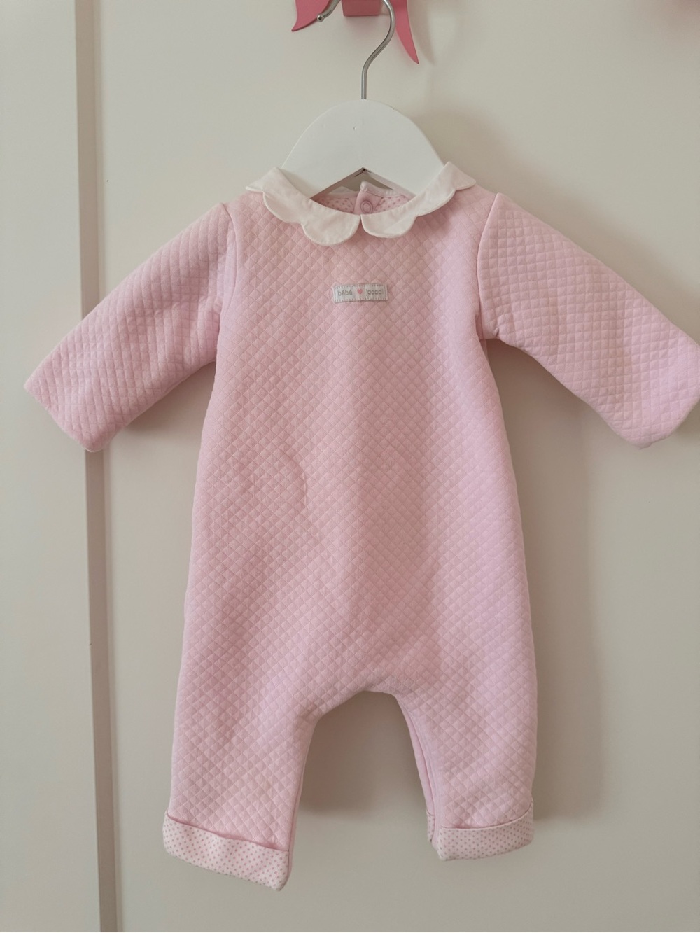 Jacadi Pink Quilted Baby One-Piece with Peter Pan Collar 3m